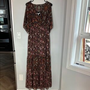 BCBGeneration Floral V-Neck Maxi Dress - Black with rustic colored print.